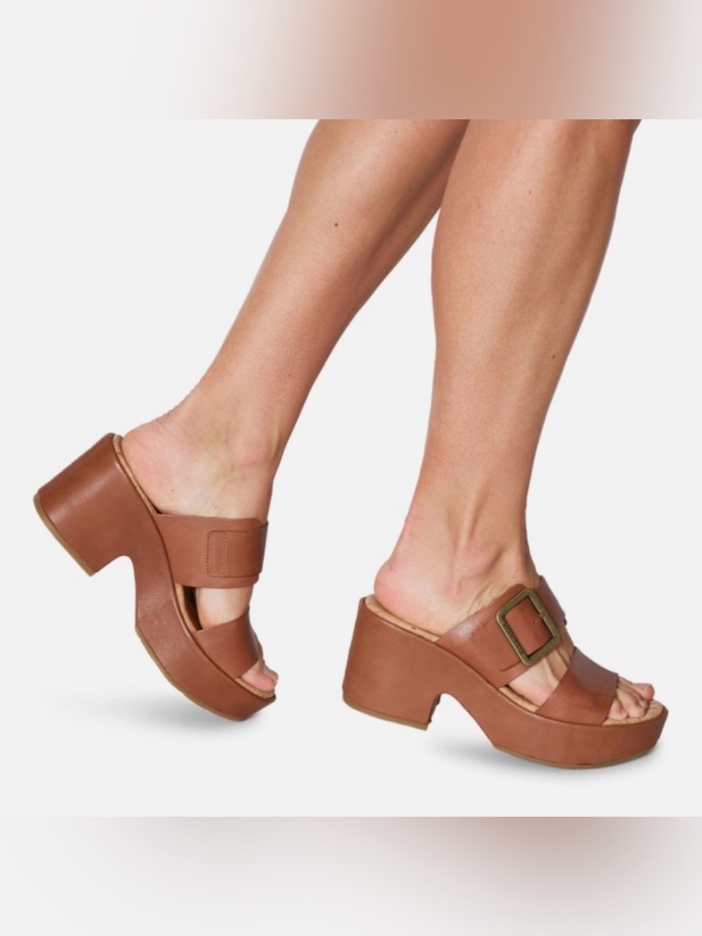Kork-Ease Taige Brown Leather Platform Mule Sandals size 9 shelf pull EUC